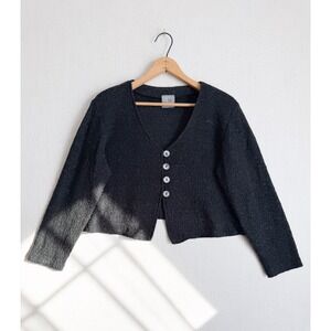 Rabbit Mohair Charcoal Grey Cropped Knit Cardigan V-Neck Button Sweater